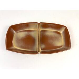 Vtg MCM Frankoma Pottery Divided Dish‎ Serving Bowl Desert Gold USA
